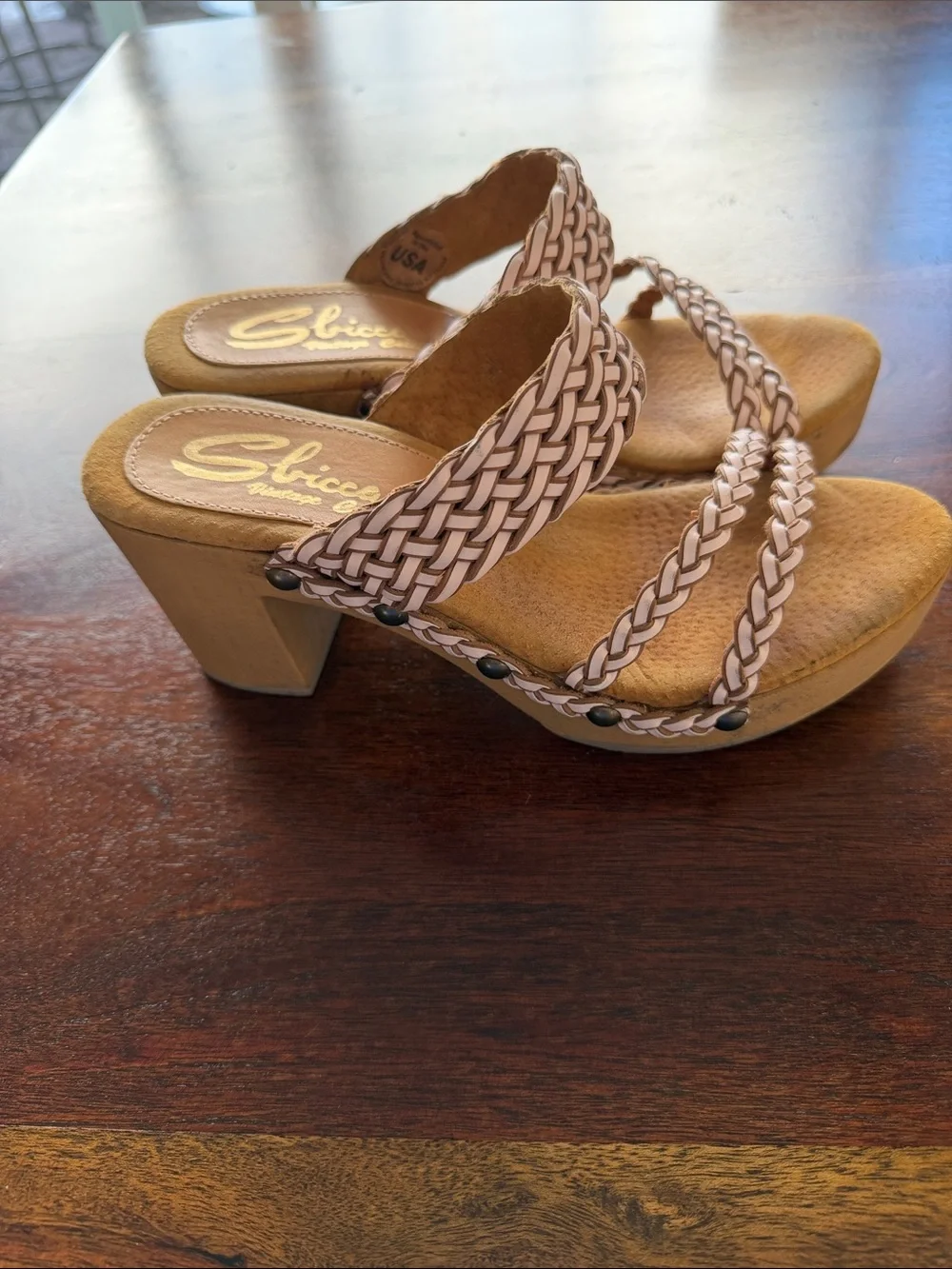 Beige Braided Leather Platform Sandal
